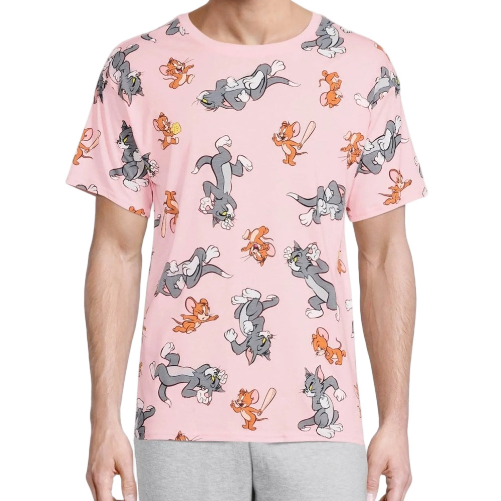 Tom and jerry pink and grey Mens T-shirt size M 38-40 GUC..